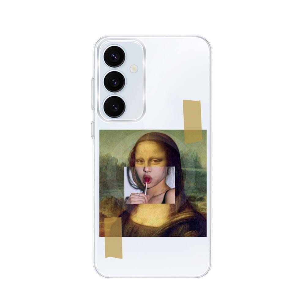 Etui do Samsung Galaxy A35 5G z MagSafe przeźroczyste, silikonowe Flexi, Mona Lisa z lizakiem