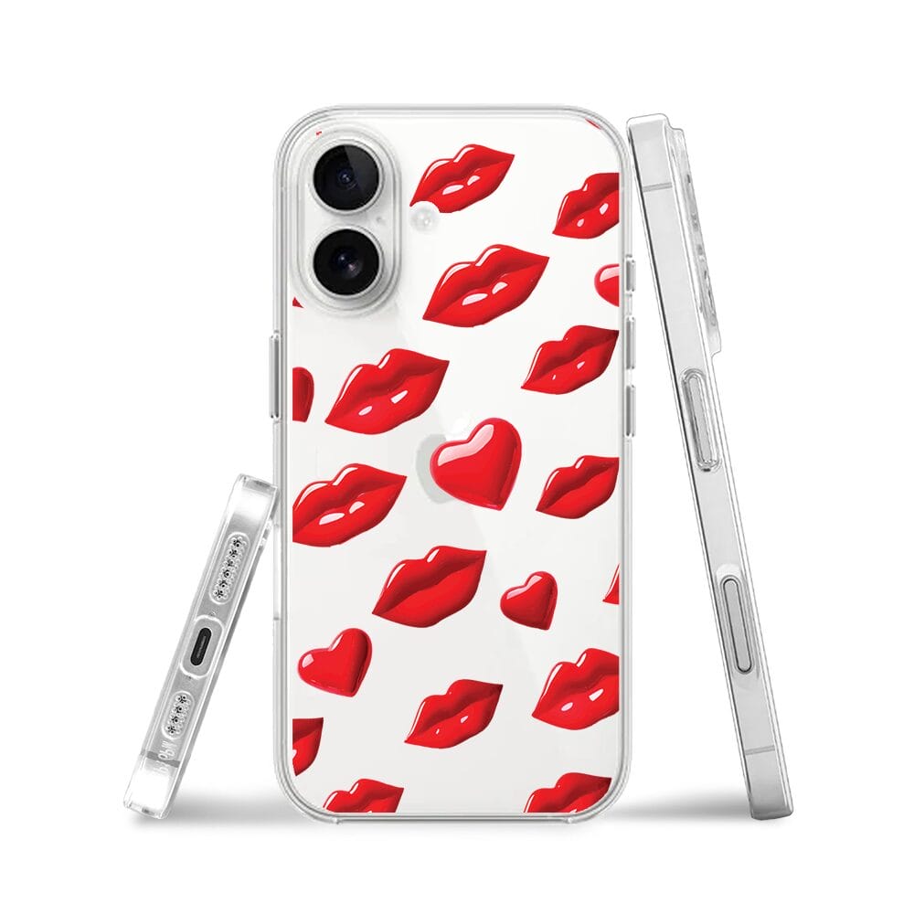 Etui do iPhone 16 przeźroczyste, silikonowe Flexi, czerwone usta - obrazek 3