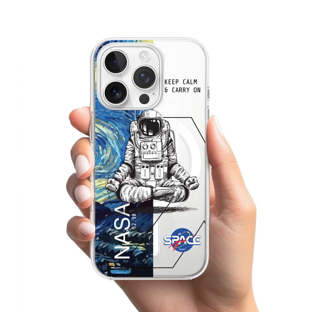 Etui do iPhone 15 Pro z MagSafe przeźroczyste, silikonowe Flexi, Keep Calm in Cosmos - obrazek 2