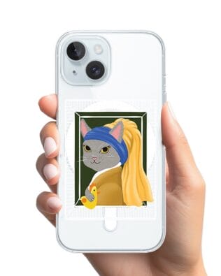 Etui do iPhone 15 z MagSafe przeźroczyste, silikonowe Flexi, kotek z kurczakiem