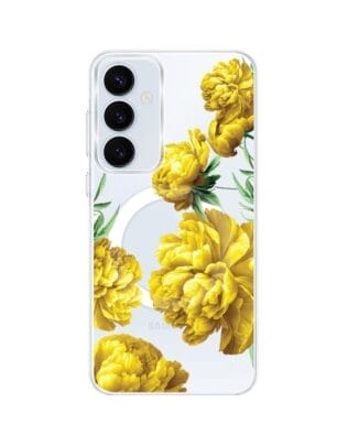 Etui do Samsung Galaxy A55 5G z MagSafe przeźroczyste, silikonowe Flexi, żółte piwonie