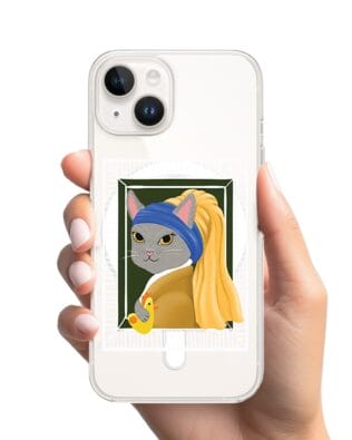 Etui do iPhone 13 Mini z MagSafe przeźroczyste, silikonowe Flexi, kotek z kurczakiem