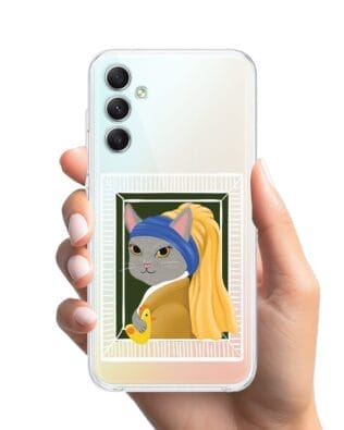 Etui do Samsung Galaxy A34 5G przeźroczyste, silikonowe Flexi, kotek z kurczakiem