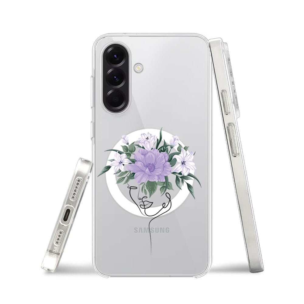 Etui do Samsung Galaxy A56 5G z MagSafe przeźroczyste, silikonowe Flexi, kobieta z kwiatami - obrazek 3