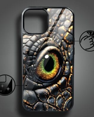 Etui do iPhone 15 IBIZU Elite Glass, szklany tył, Magia Azji amber dragon, czarny chrom