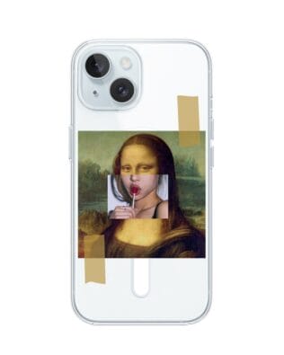 Etui do iPhone 15 z MagSafe przeźroczyste, silikonowe Flexi, Mona Lisa z lizakiem
