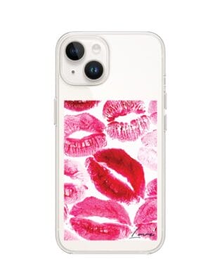 Etui do iPhone 13 z MagSafe przeźroczyste, silikonowe Flexi, pocałunki z napisem „love”