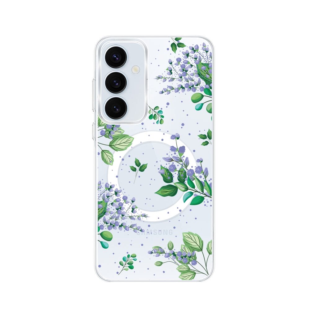 Etui do Samsung Galaxy A35 5G z MagSafe przeźroczyste, silikonowe Flexi, fioletowe kwiatki