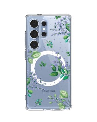 Etui do Samsung Galaxy S25 Ultra z MagSafe przeźroczyste, silikonowe Flexi, fioletowe kwiatki