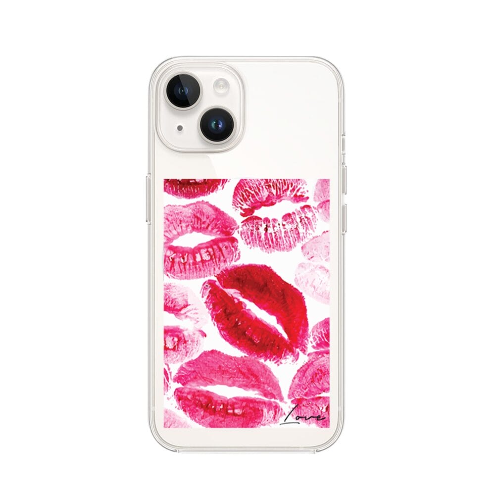 Etui do iPhone 13 Mini z MagSafe przeźroczyste, silikonowe Flexi, pocałunki z napisem "love"