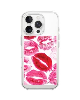 Etui do iPhone 14 Pro z MagSafe przeźroczyste, silikonowe Flexi, pocałunki z napisem „love”