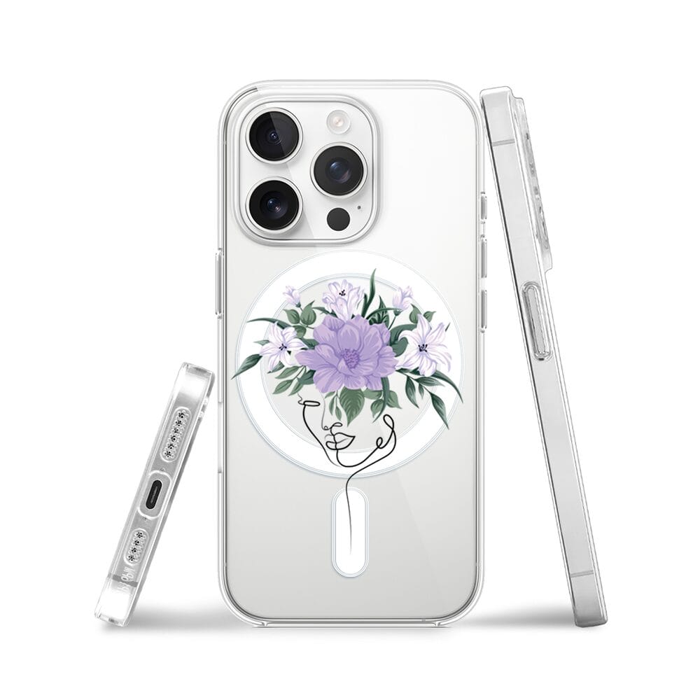 Etui do iPhone 13 Pro z MagSafe przeźroczyste, silikonowe Flexi, kobieta z kwiatami - obrazek 3