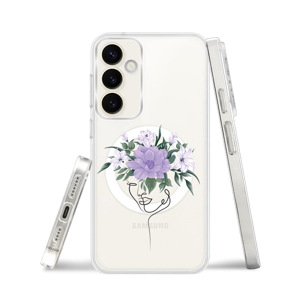 Etui do Samsung Galaxy S23 z MagSafe przeźroczyste, silikonowe Flexi, kobieta z kwiatami - obrazek 3