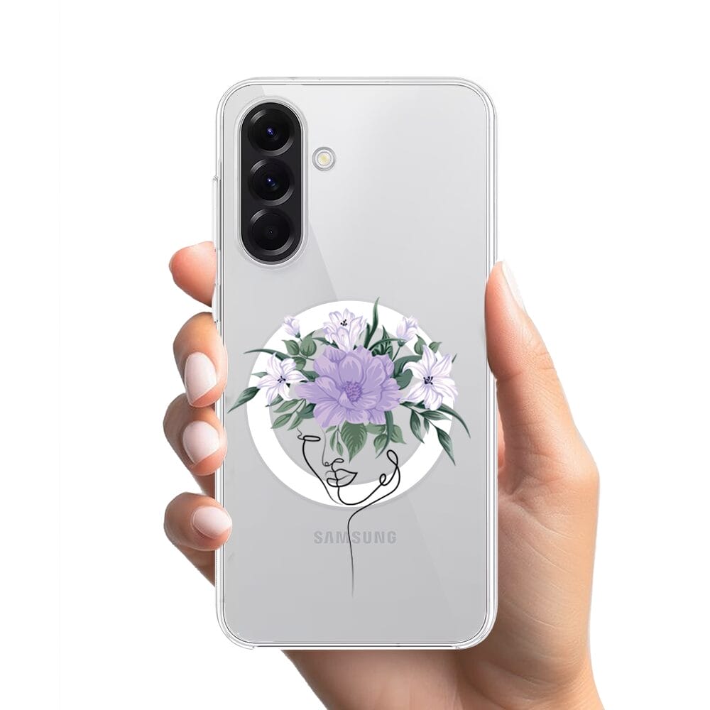 Etui do Samsung Galaxy A56 5G z MagSafe przeźroczyste, silikonowe Flexi, kobieta z kwiatami - obrazek 2