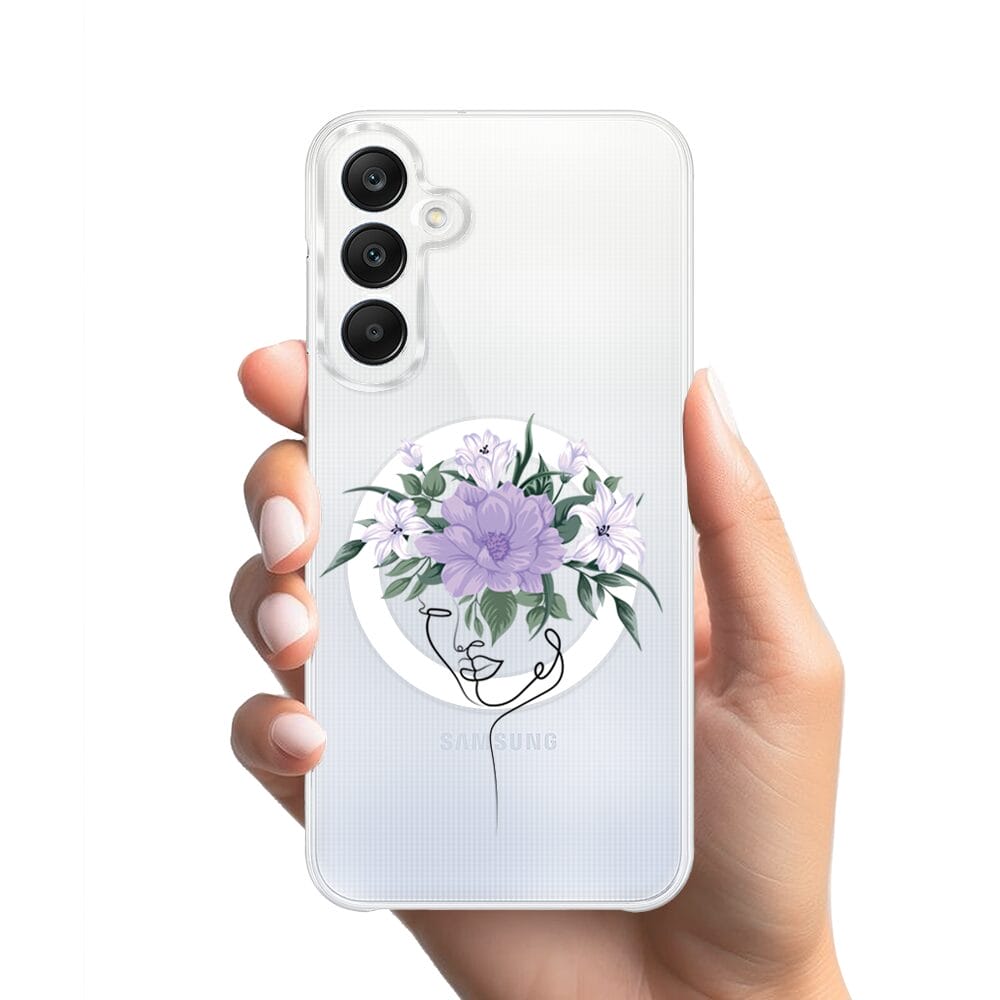 Etui do Samsung Galaxy A25 5G z MagSafe przeźroczyste, silikonowe Flexi, kobieta z kwiatami - obrazek 2