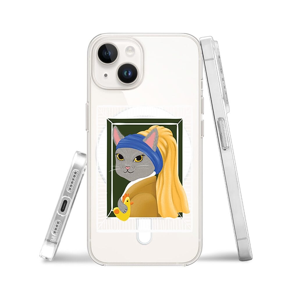 Etui do iPhone 13 Mini z MagSafe przeźroczyste, silikonowe Flexi, kotek z kurczakiem - obrazek 3