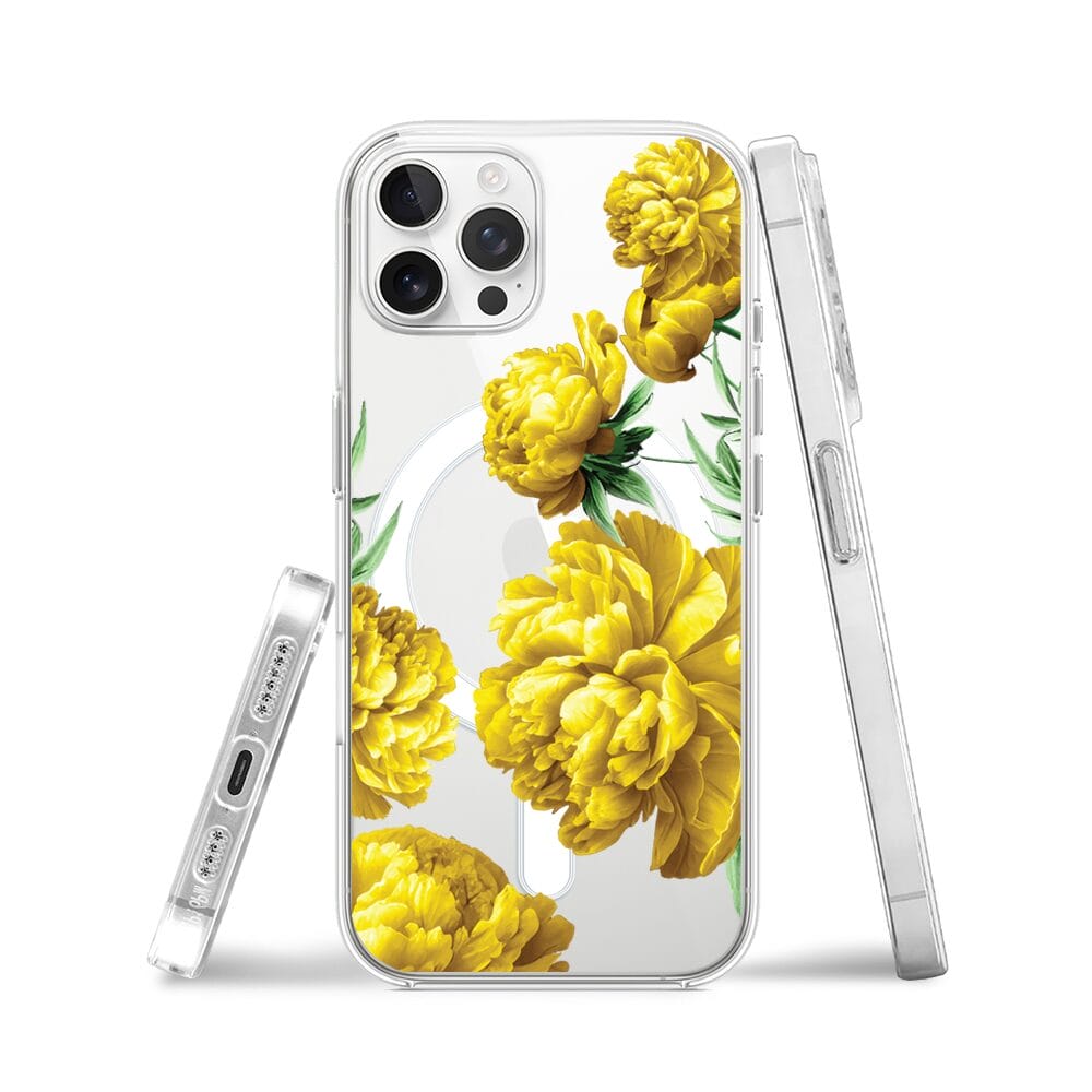 Etui do iPhone 12 Pro Max z MagSafe przeźroczyste, silikonowe Flexi, żółte piwonie - obrazek 3