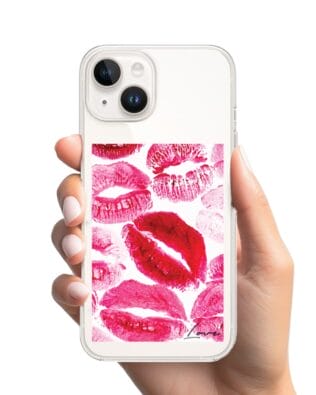 Etui do iPhone 13 z MagSafe przeźroczyste, silikonowe Flexi, pocałunki z napisem „love”