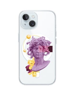 Etui do iPhone 15 Plus z MagSafe przeźroczyste, silikonowe Flexi, antyczna figura, meduza