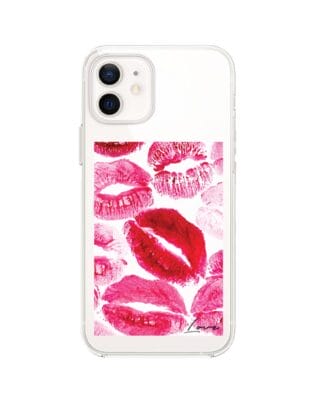 Etui do iPhone 12 z MagSafe przeźroczyste, silikonowe Flexi, pocałunki z napisem „love”