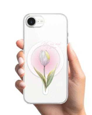 Etui do iPhone 16e z MagSafe przeźroczyste, silikonowe Flexi, kwiaty, tulipan