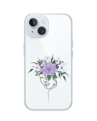 Etui do iPhone 15 przeźroczyste, silikonowe Flexi, kobieta z kwiatami