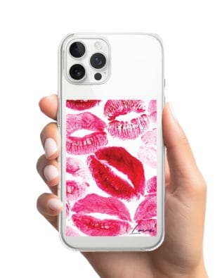 Etui do iPhone 12 Pro z MagSafe przeźroczyste, silikonowe Flexi, pocałunki z napisem „love”