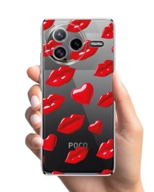 Etui do Xiaomi POCO F7 Ultra przeźroczyste, silikonowe Flexi, czerwone usta