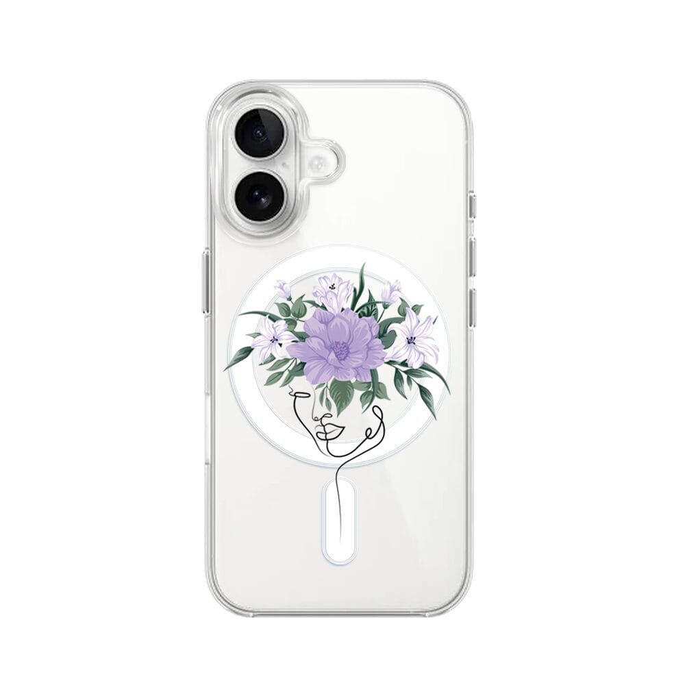 Etui do iPhone 16 Plus z MagSafe przeźroczyste, silikonowe Flexi, kobieta z kwiatami - obrazek 3