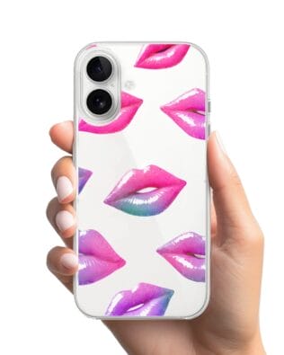 Etui do iPhone 16 Plus przeźroczyste, silikonowe Flexi, hologramowe usta