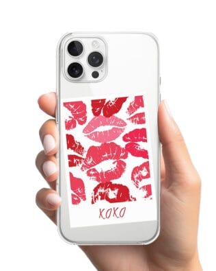 Etui do iPhone 12 Pro z MagSafe przeźroczyste, silikonowe Flexi, pocałunki, polaroid