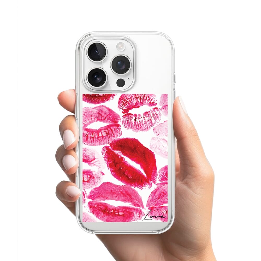 Etui do iPhone 14 Pro z MagSafe przeźroczyste, silikonowe Flexi, pocałunki z napisem "love" - obrazek 2