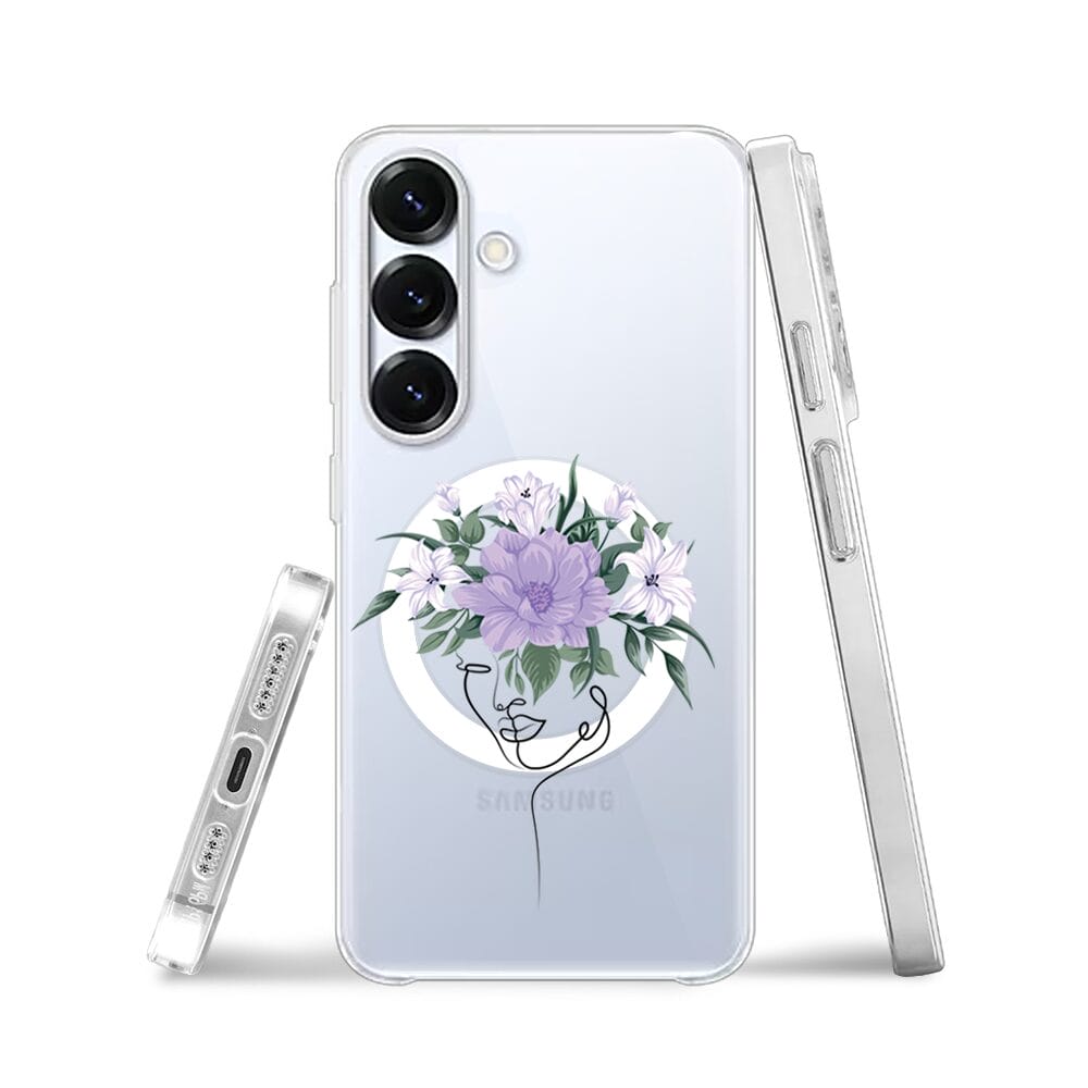 Etui do Samsung Galaxy S25 z MagSafe przeźroczyste, silikonowe Flexi, kobieta z kwiatami - obrazek 3