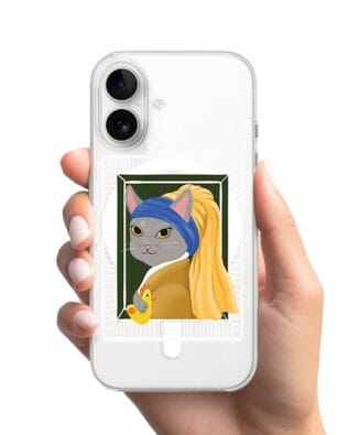 Etui do iPhone 16 Plus z MagSafe przeźroczyste, silikonowe Flexi, kotek z kurczakiem