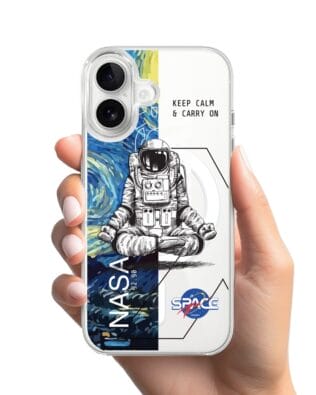 Etui do iPhone 16 Plus z MagSafe przeźroczyste, silikonowe Flexi, Keep Calm in Cosmos