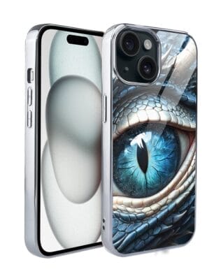 Etui do iPhone 15, Elite Glass, szklany tył, Magia Azji oko lodowego smoka, srebrne