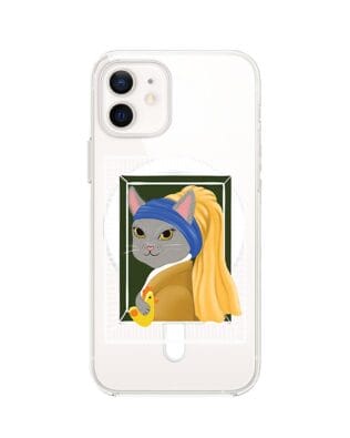 Etui do iPhone 12 z MagSafe przeźroczyste, silikonowe Flexi, kotek z kurczakiem