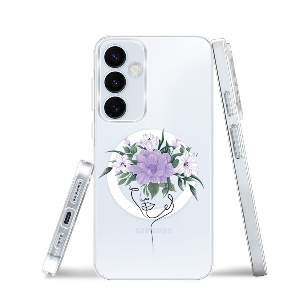 Etui do Samsung Galaxy A35 5G z MagSafe przeźroczyste, silikonowe Flexi, kobieta z kwiatami - obrazek 3