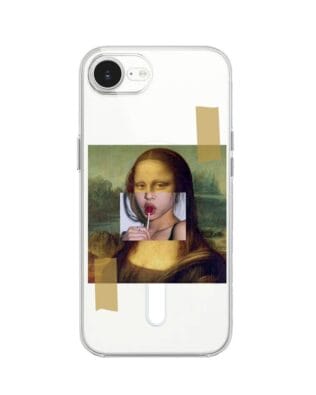 Etui do iPhone 16e z MagSafe przeźroczyste, silikonowe Flexi, Mona Lisa z lizakiem