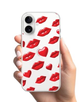 Etui do iPhone 16 Plus przeźroczyste, silikonowe Flexi, czerwone usta