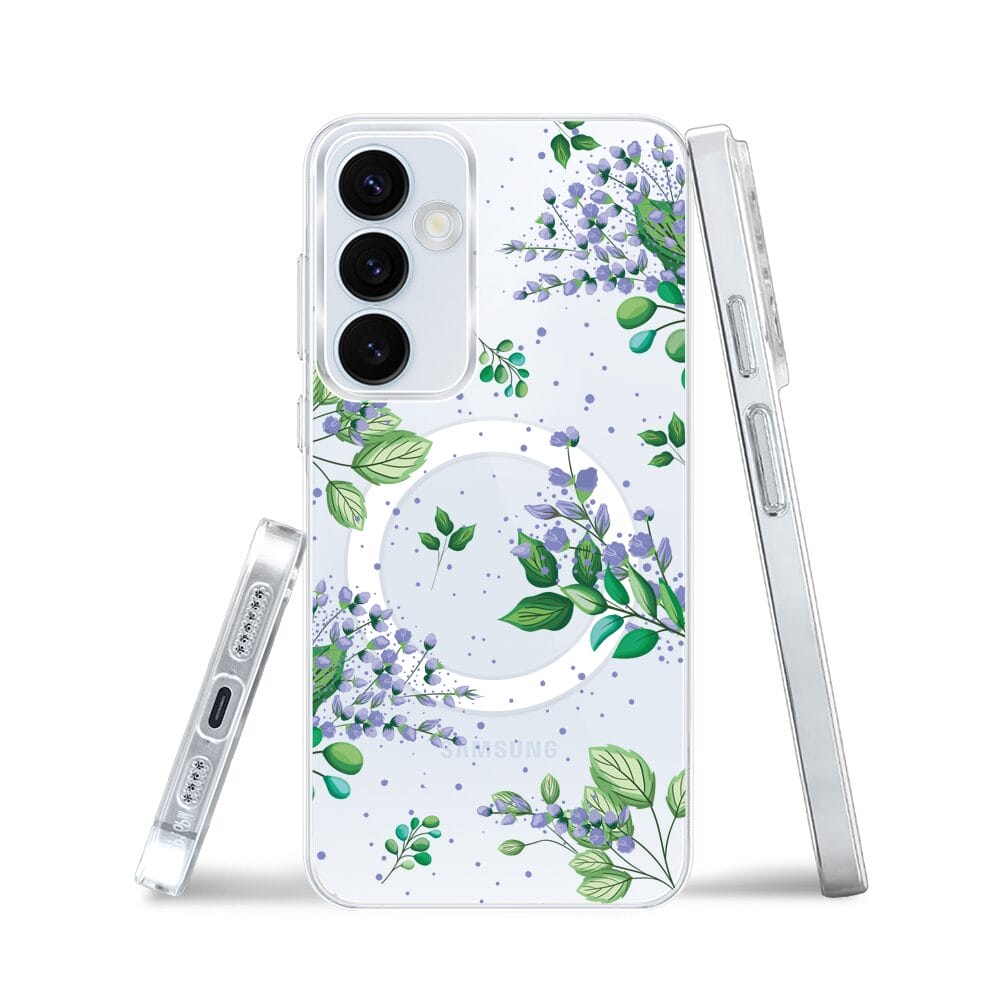 Etui do Samsung Galaxy A35 5G z MagSafe przeźroczyste, silikonowe Flexi, fioletowe kwiatki - obrazek 3