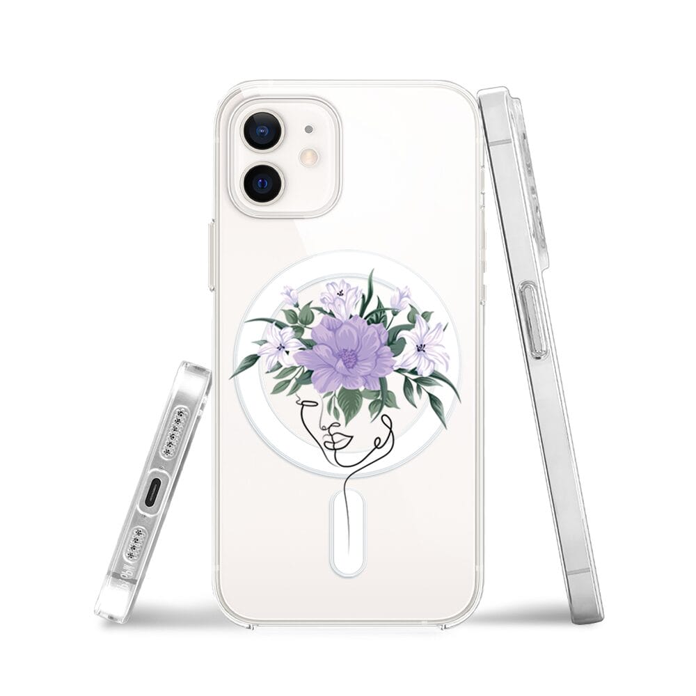 Etui do iPhone 12 z MagSafe przeźroczyste, silikonowe Flexi, kobieta z kwiatami - obrazek 3