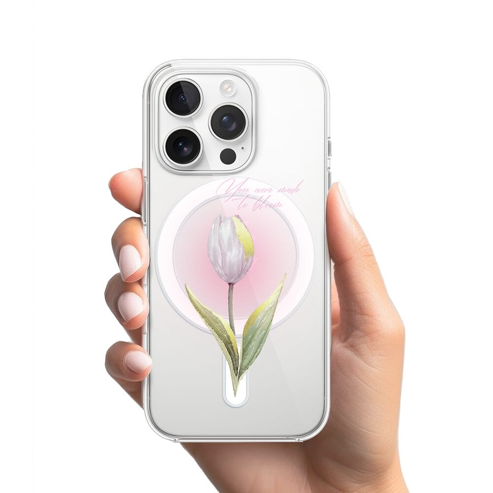 Etui do iPhone 13 Pro Max z MagSafe przeźroczyste, silikonowe Flexi, kwiaty, tulipan - obrazek 2