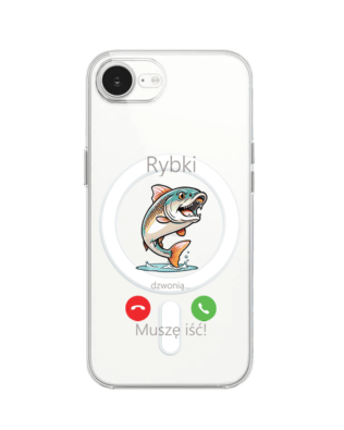 Etui do iPhone 16e z MagSafe przeźroczyste, silikonowe Flexi, rybki dzwonią