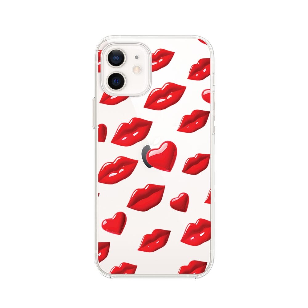 Etui do iPhone 12 przeźroczyste, silikonowe Flexi, czerwone usta