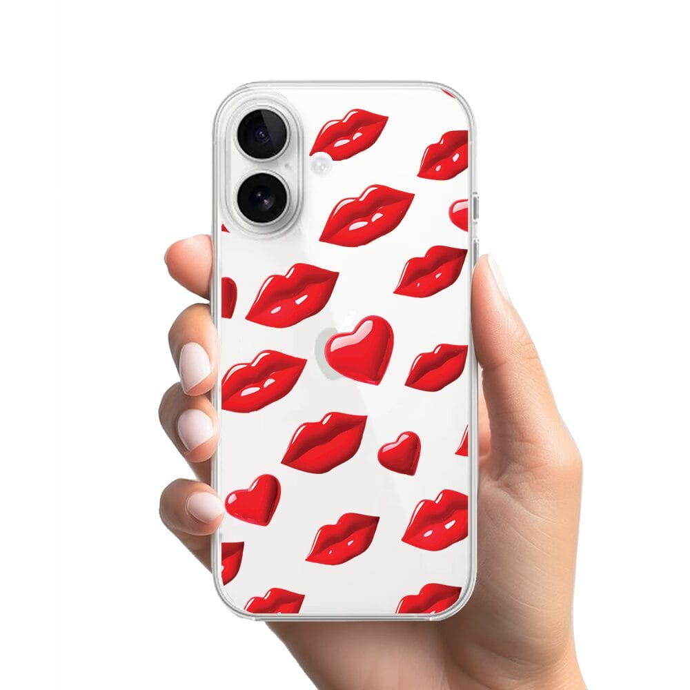 Etui do iPhone 16 przeźroczyste, silikonowe Flexi, czerwone usta - obrazek 2