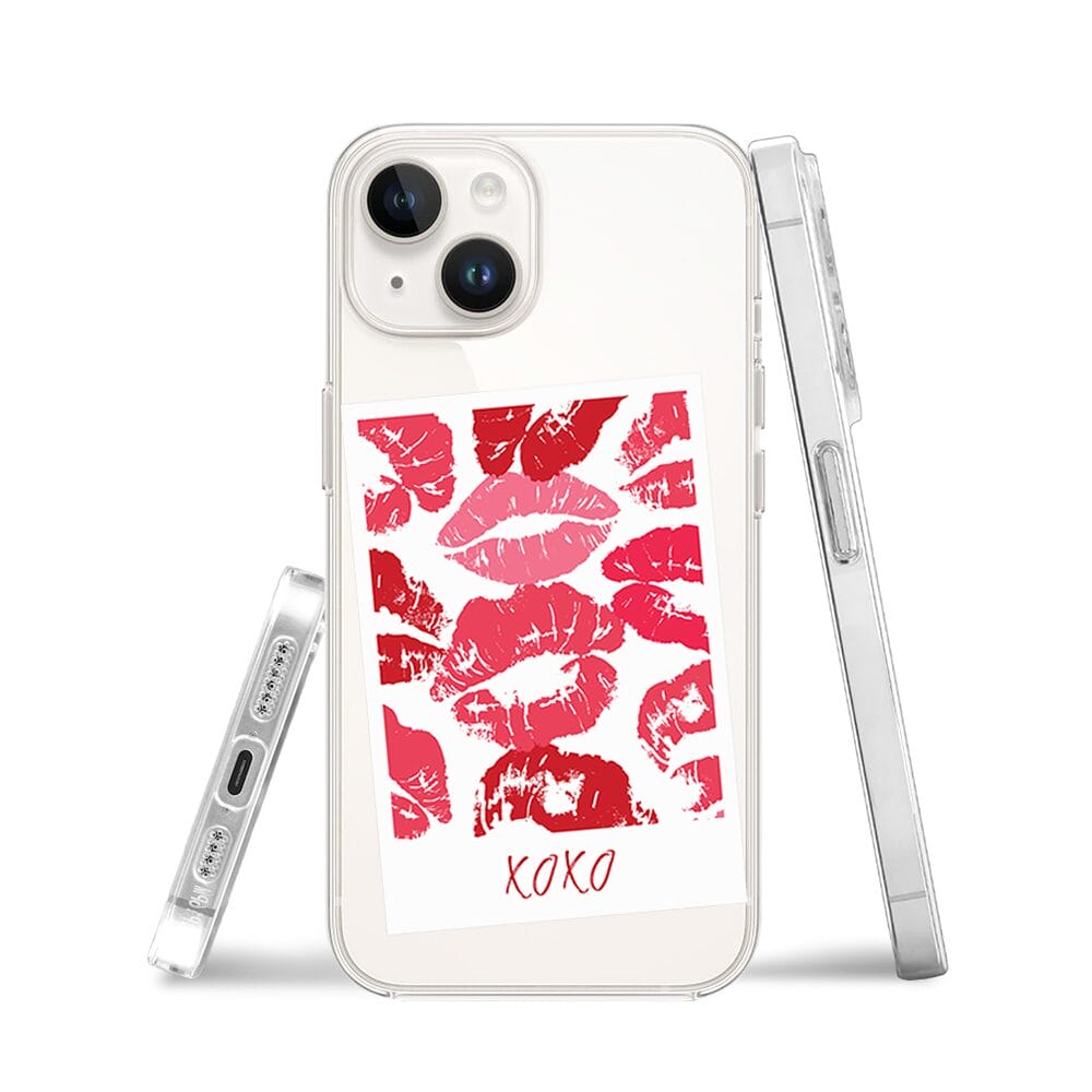 Etui do iPhone 13 Mini z MagSafe przeźroczyste, silikonowe Flexi, pocałunki, polaroid - obrazek 3