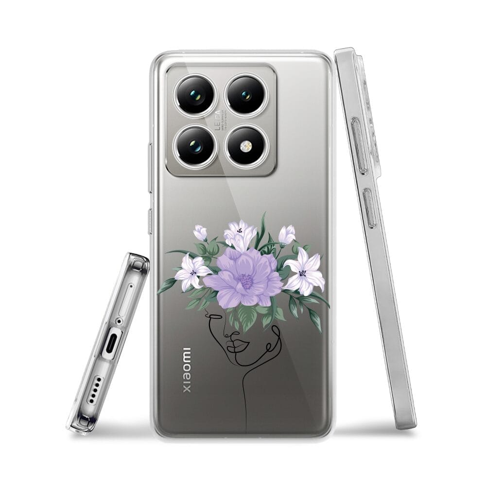 Etui do Xiaomi 14T Pro przeźroczyste, silikonowe Flexi, kobieta z kwiatami - obrazek 3