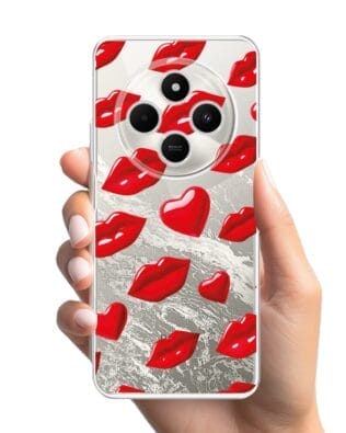 Etui do Xiaomi POCO C75 przeźroczyste, silikonowe Flexi, czerwone usta