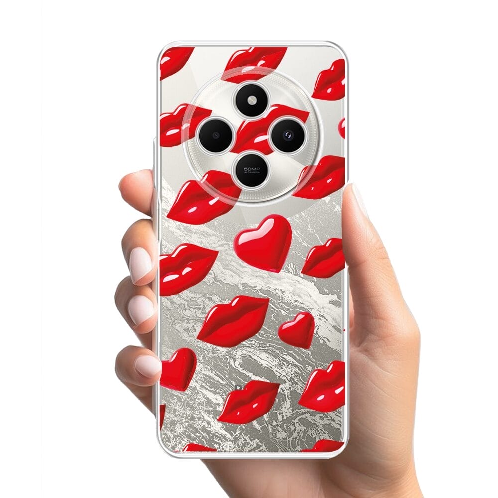 Etui do Xiaomi POCO C75 przeźroczyste, silikonowe Flexi, czerwone usta - obrazek 2